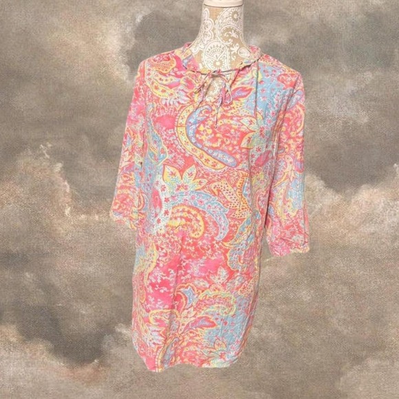 Lauren Ralph Lauren Paisley Print Tunic Top Multicolor Boho Resort Size L - Picture 1 of 8